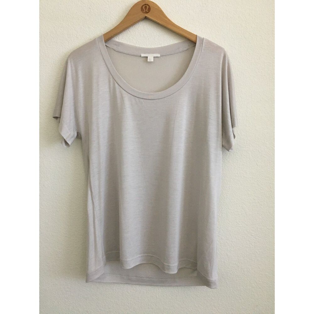 COS Taupe Beige Lyocell Scoop Neck High Low Relaxed T Shirt Top S